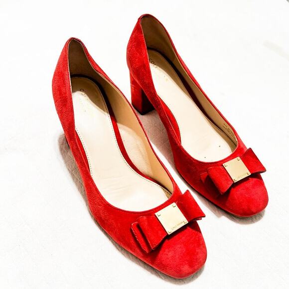 Cole Haan Tali Red Suede Leather Almond Toe Bow Accent Pump K17 W10594 Size 9.5 - Picture 5 of 5